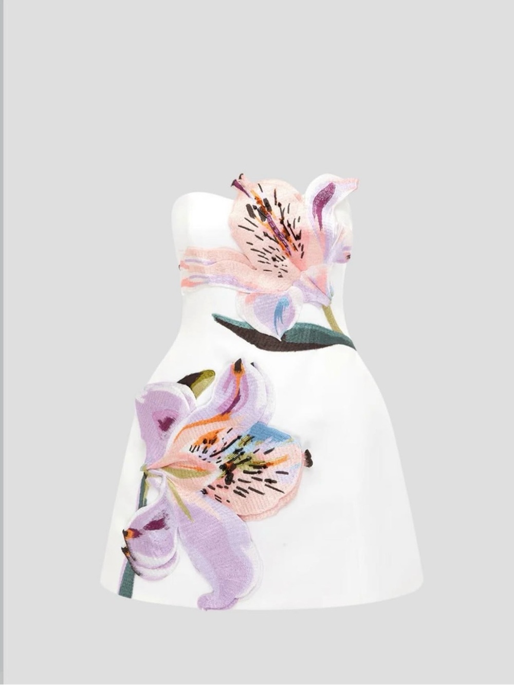 White Floral Strapless Dress